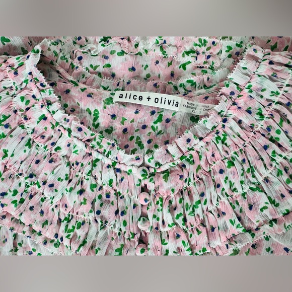 Alice & Olivia Margery Tiered Ruffle Button Front Blouse Size XL - Picture 8 of 11